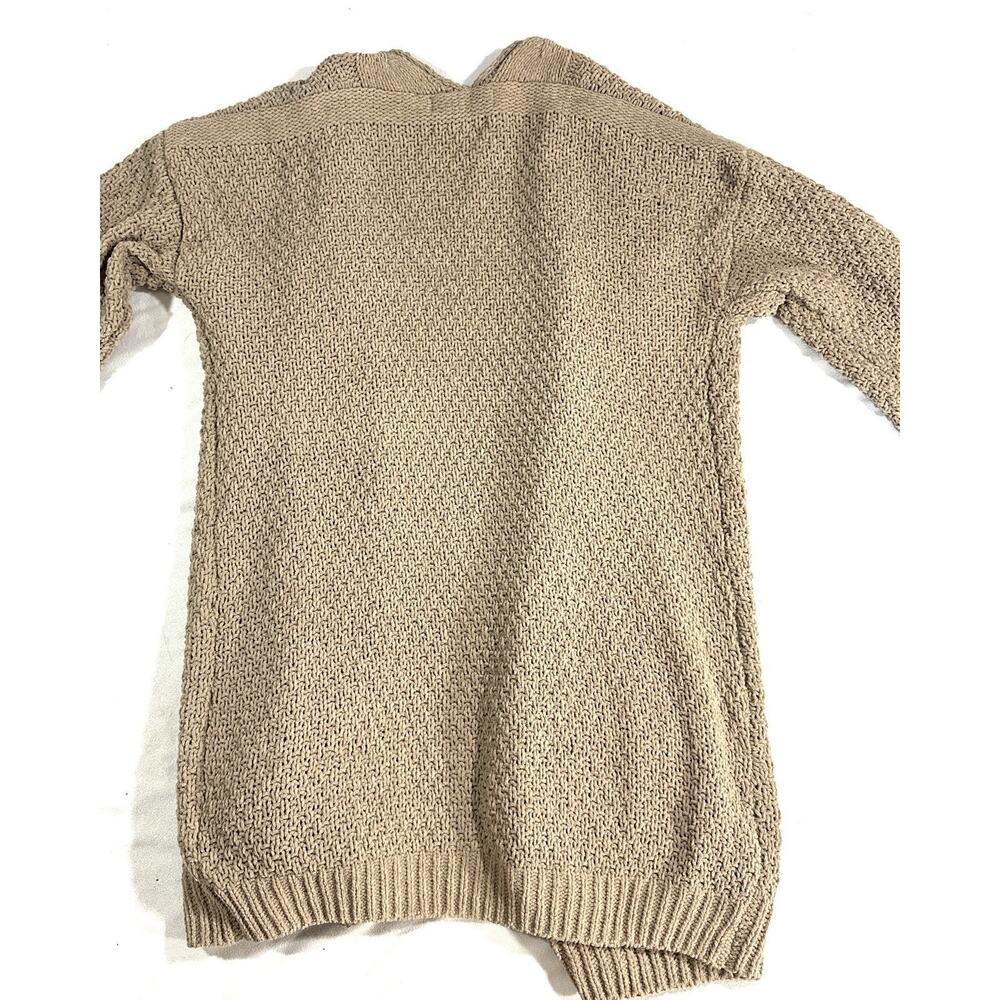 Pink Rose Beige Cable Knit Cardigan Sweater Small Open Front Longline Pockets - Picture 13 of 13